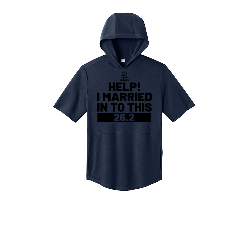 HELP! I MARRIED INTO THIS 26.2 (Black) - Short Sleeve Performance Hoodie