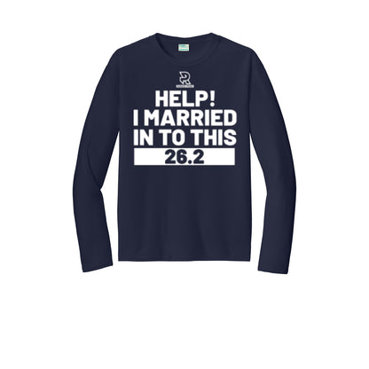 HELP! I MARRIED INTO THIS 26.2 (White) - Long Sleeve Performance Tee