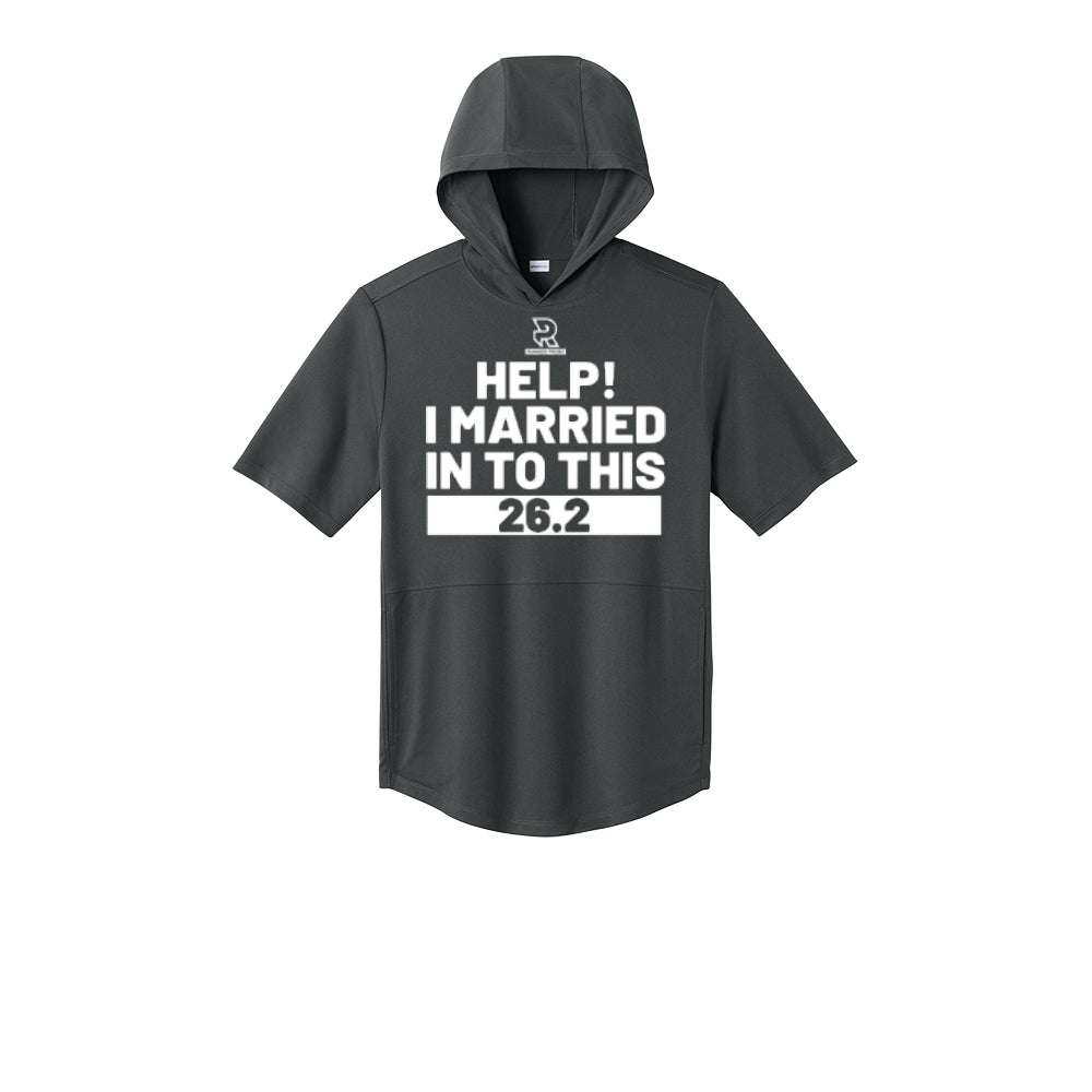 HELP! I MARRIED INTO THIS 26.2 (White) - Short Sleeve Performance Hoodie