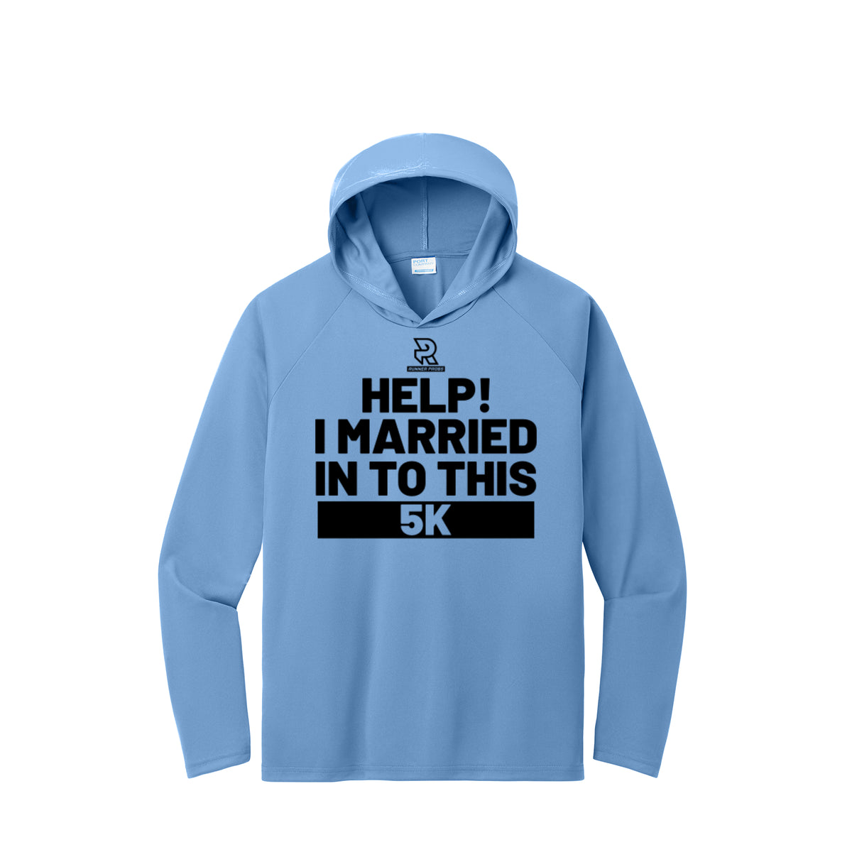 HELP! I MARRIED INTO THIS 5K (Black) - Long Sleeve Hooded Performance Tee