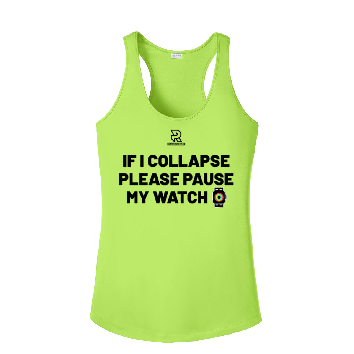 IF I COLLAPSE PLEASE PAUSE MY WATCH (Black) - Womens Competitor Racerback Tank