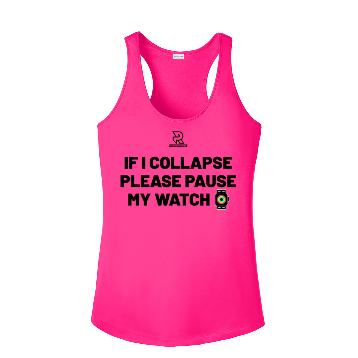 IF I COLLAPSE PLEASE PAUSE MY WATCH (Black) - Womens Competitor Racerback Tank