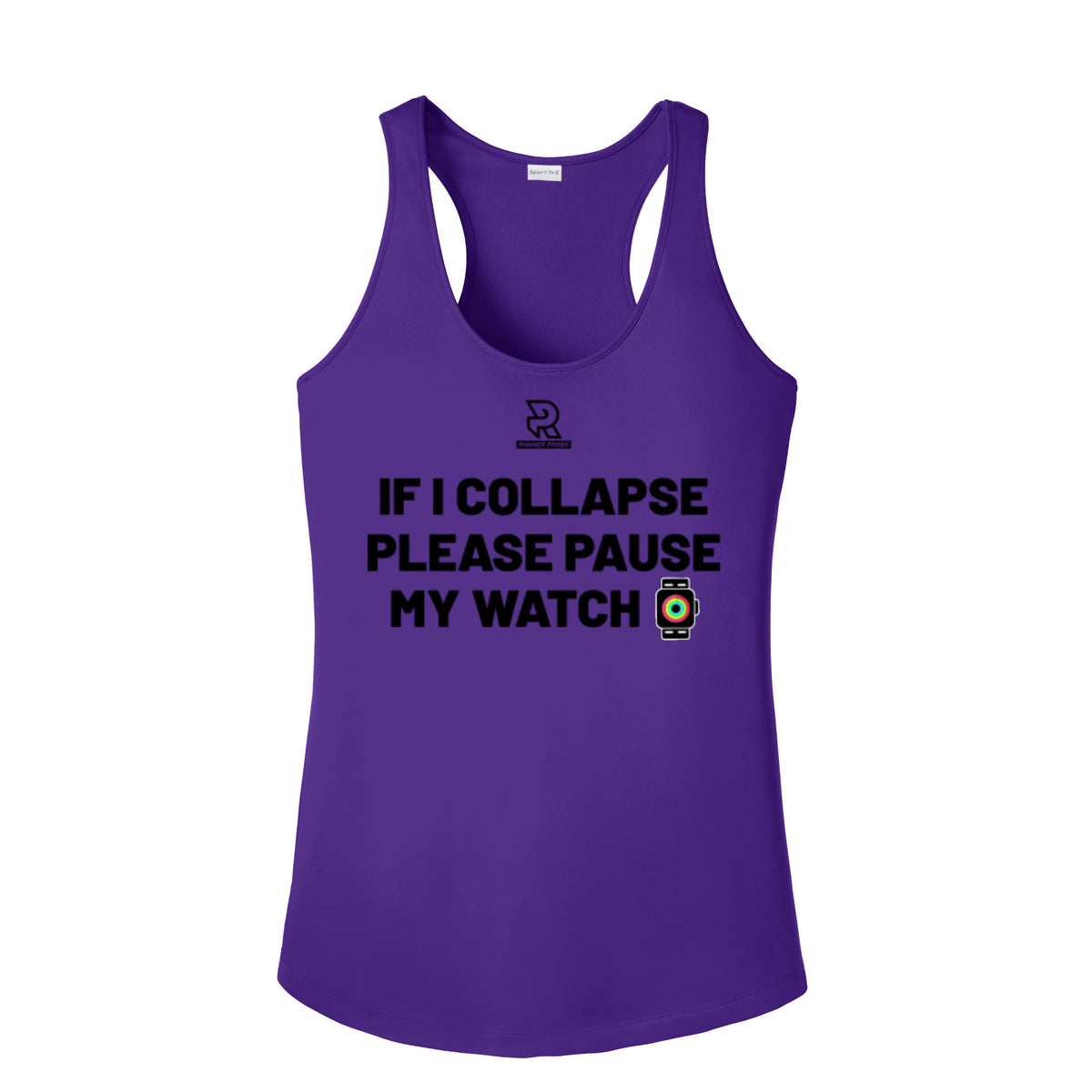 IF I COLLAPSE PLEASE PAUSE MY WATCH (Black) - Womens Competitor Racerback Tank