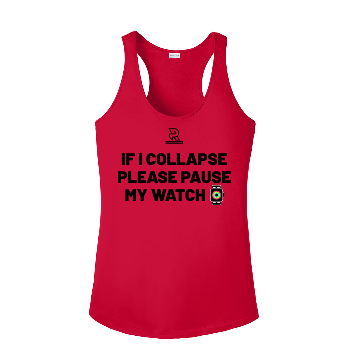 IF I COLLAPSE PLEASE PAUSE MY WATCH (Black) - Womens Competitor Racerback Tank