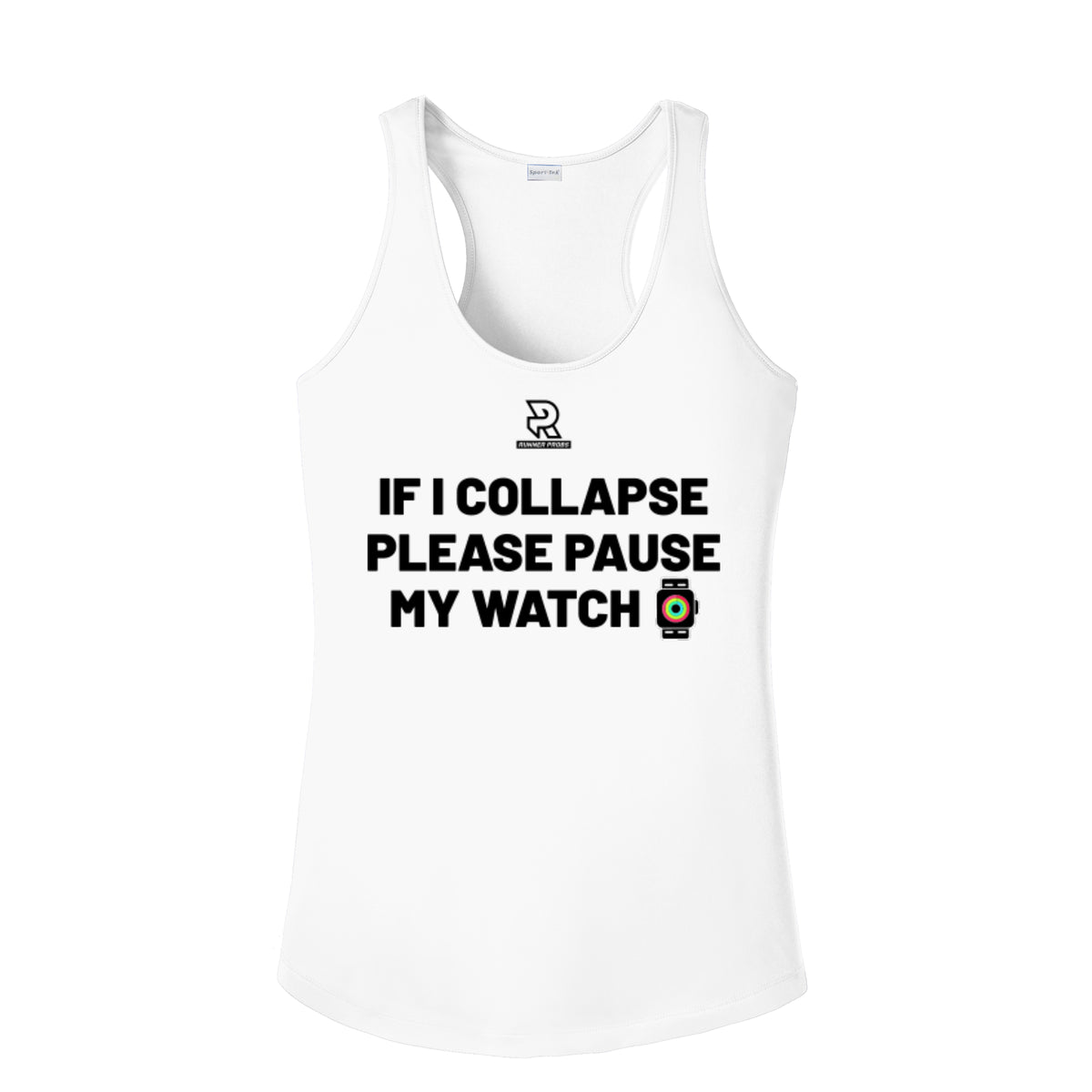 IF I COLLAPSE PLEASE PAUSE MY WATCH (Black) - Womens Competitor Racerback Tank