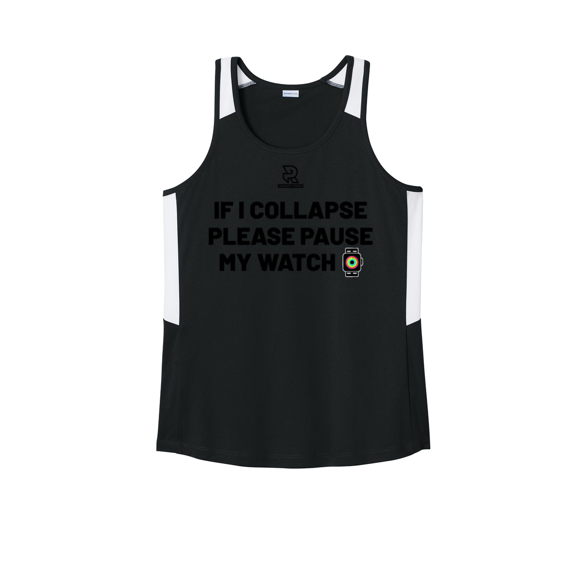 IF I COLLAPSE PLEASE PAUSE MY WATCH (Black) - Womens Club Track Tank