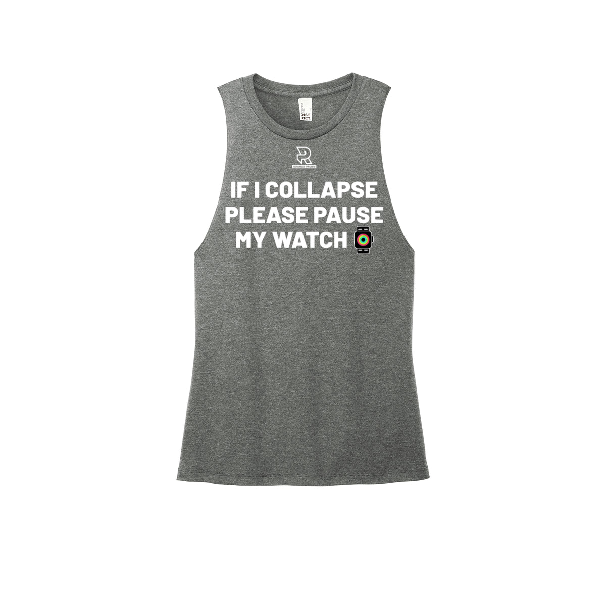 IF I COLLAPSE PLEASE PAUSE MY WATCH (White) - Womens Perfect Tri Muscle Tank