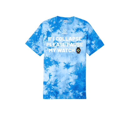 IF I COLLAPSE PLEASE PAUSE MY WATCH (White) - Short Sleeve Tie Dye Cotton Tee