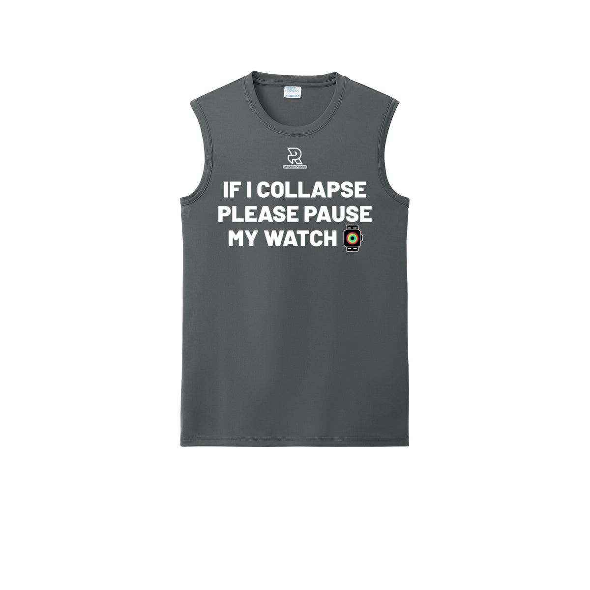 IF I COLLAPSE PLEASE PAUSE MY WATCH (White) - Sleeveless Performance Tee