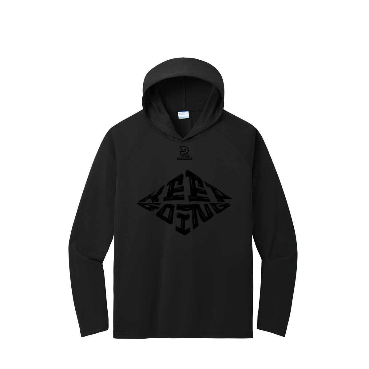 KEEP GOING (Black) - Long Sleeve Hooded Performance Tee