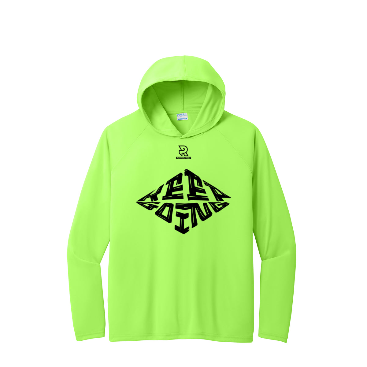 KEEP GOING (Black) - Long Sleeve Hooded Performance Tee