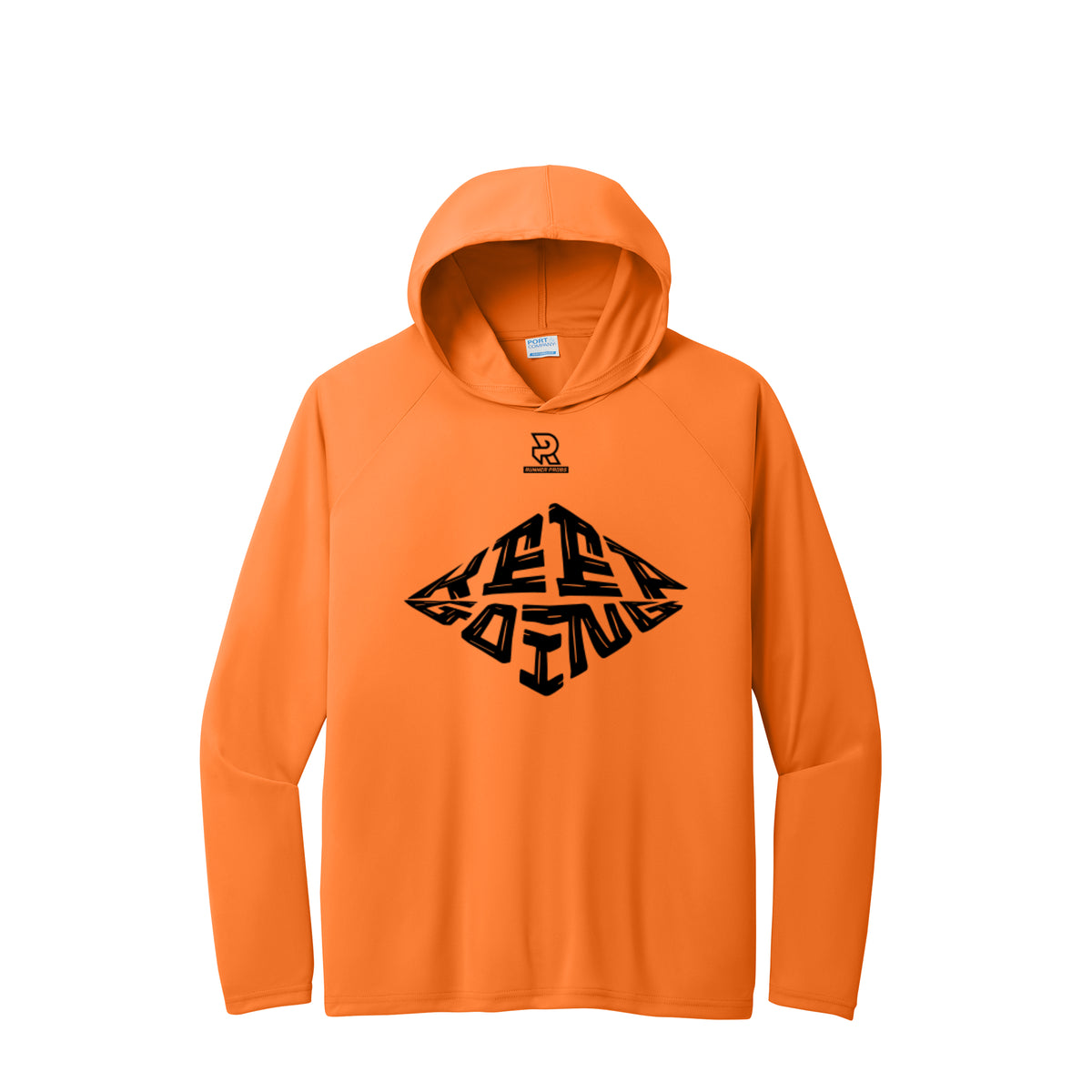 KEEP GOING (Black) - Long Sleeve Hooded Performance Tee