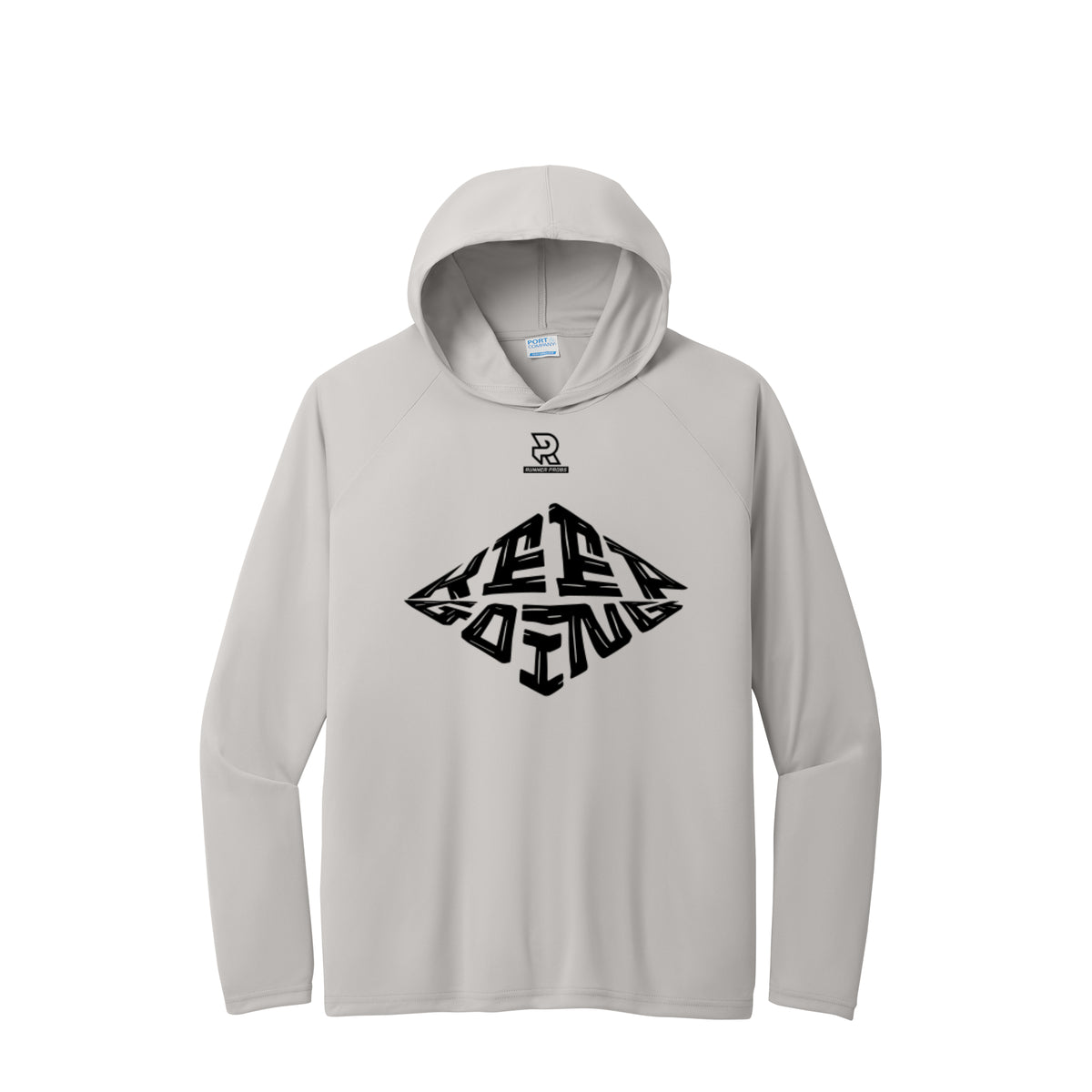KEEP GOING (Black) - Long Sleeve Hooded Performance Tee