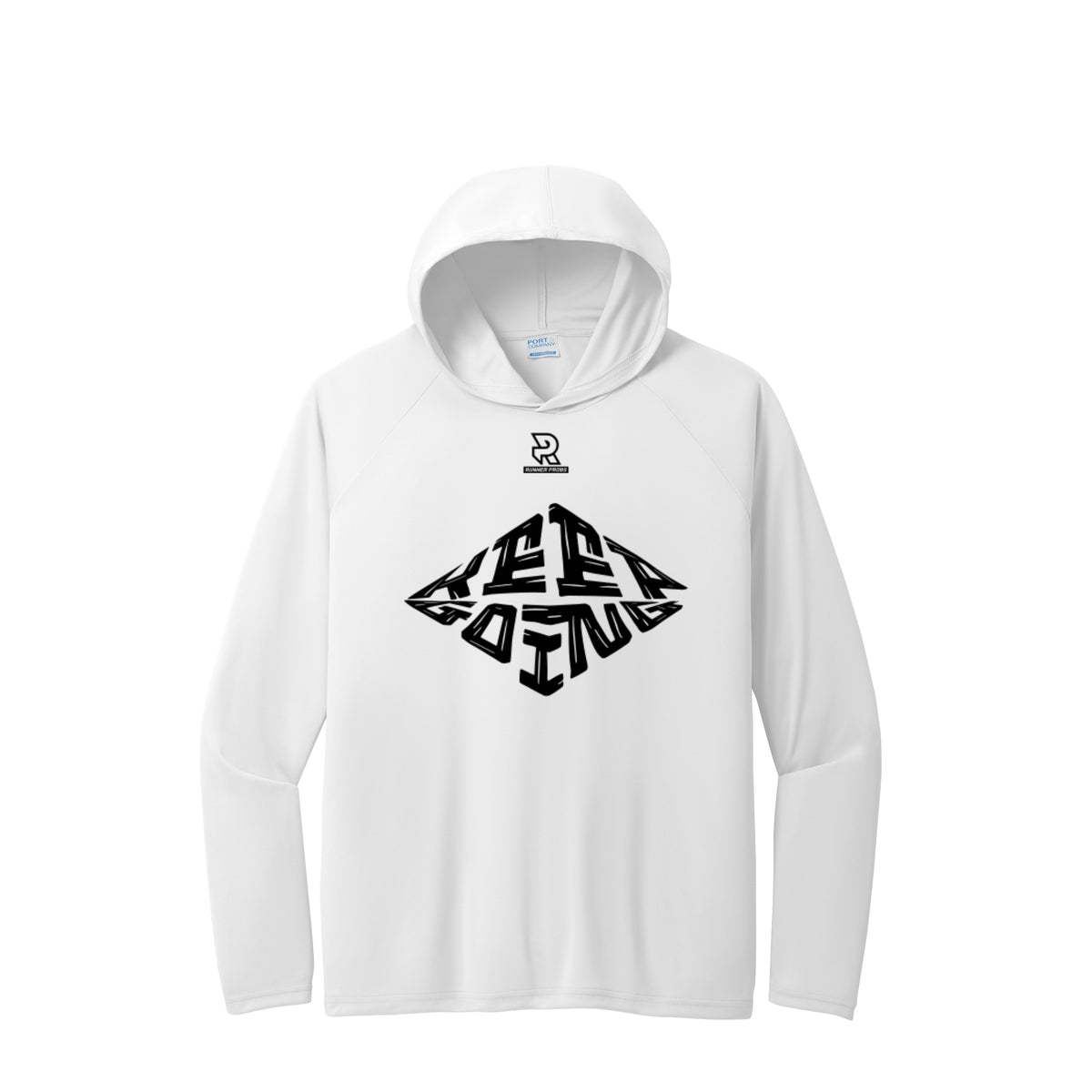 KEEP GOING (Black) - Long Sleeve Hooded Performance Tee
