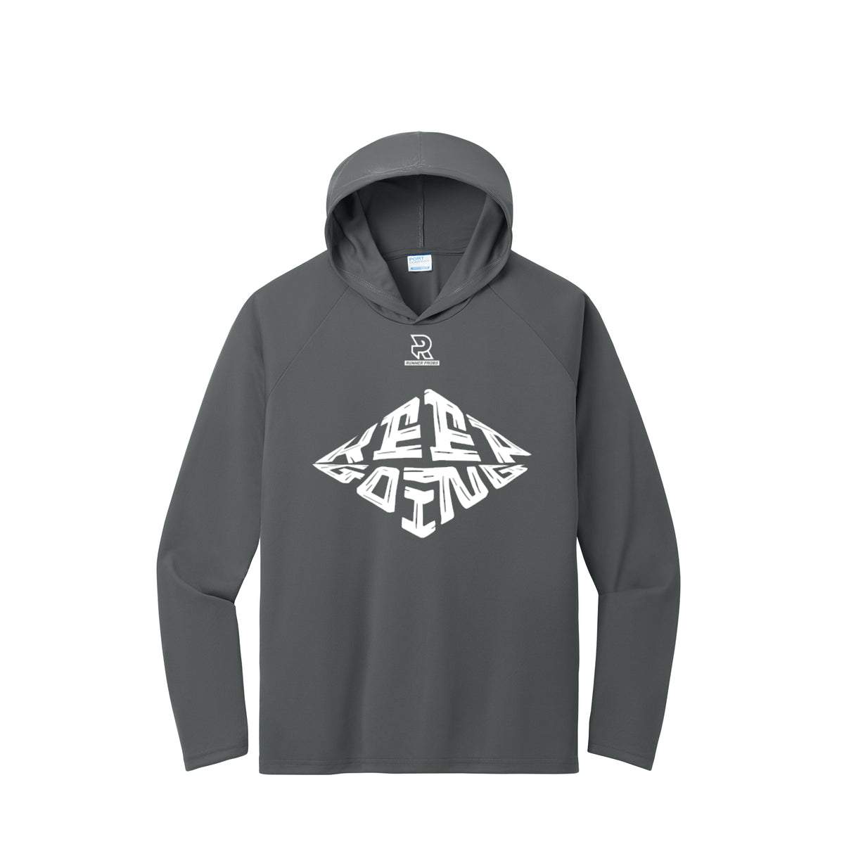 KEEP GOING (White) - Long Sleeve Hooded Performance Tee