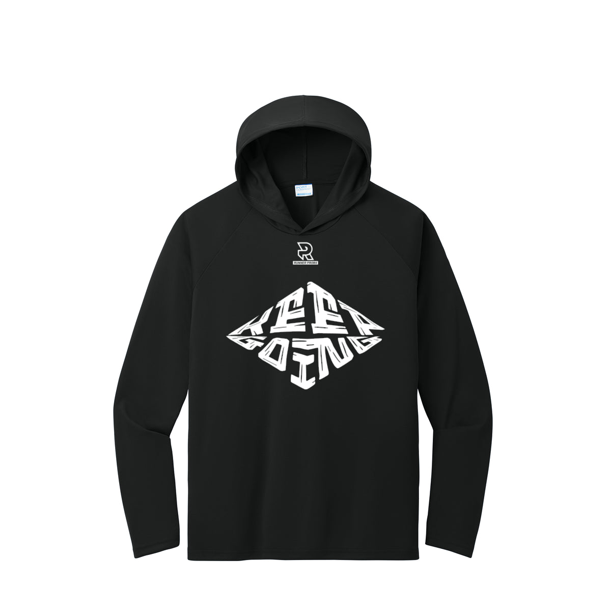 KEEP GOING (White) - Long Sleeve Hooded Performance Tee
