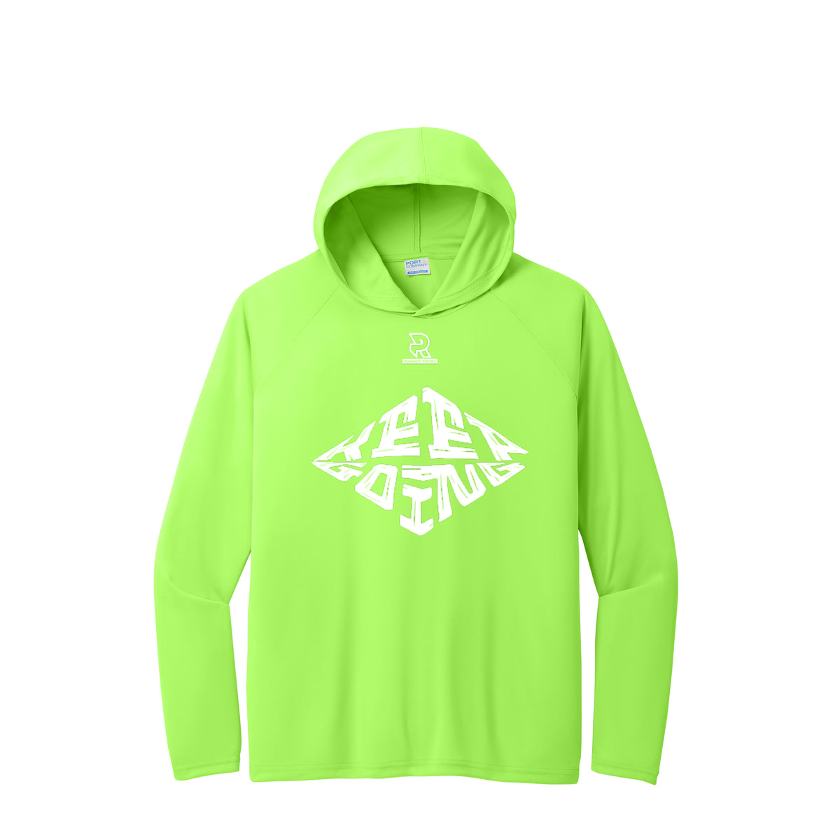 KEEP GOING (White) - Long Sleeve Hooded Performance Tee