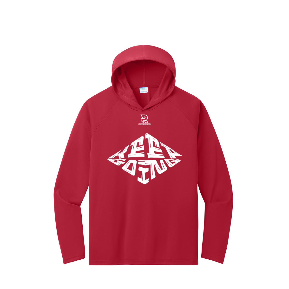 KEEP GOING (White) - Long Sleeve Hooded Performance Tee