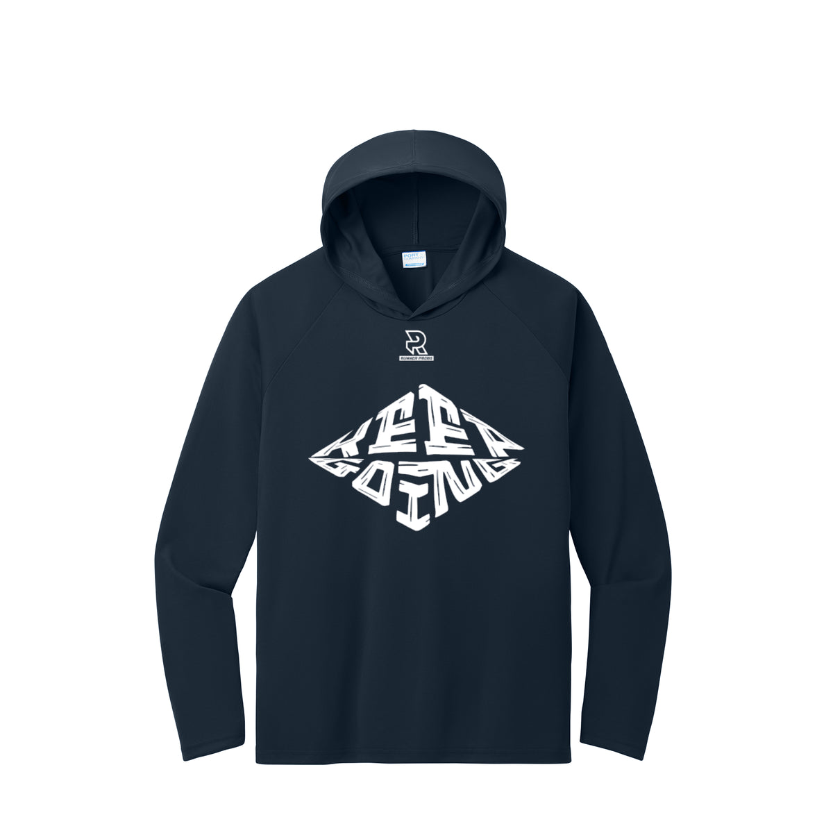 KEEP GOING (White) - Long Sleeve Hooded Performance Tee