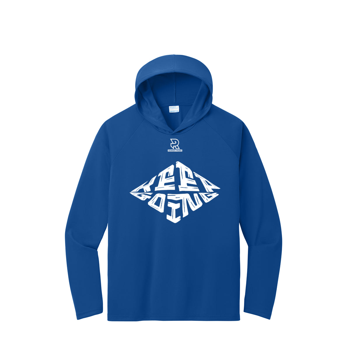 KEEP GOING (White) - Long Sleeve Hooded Performance Tee