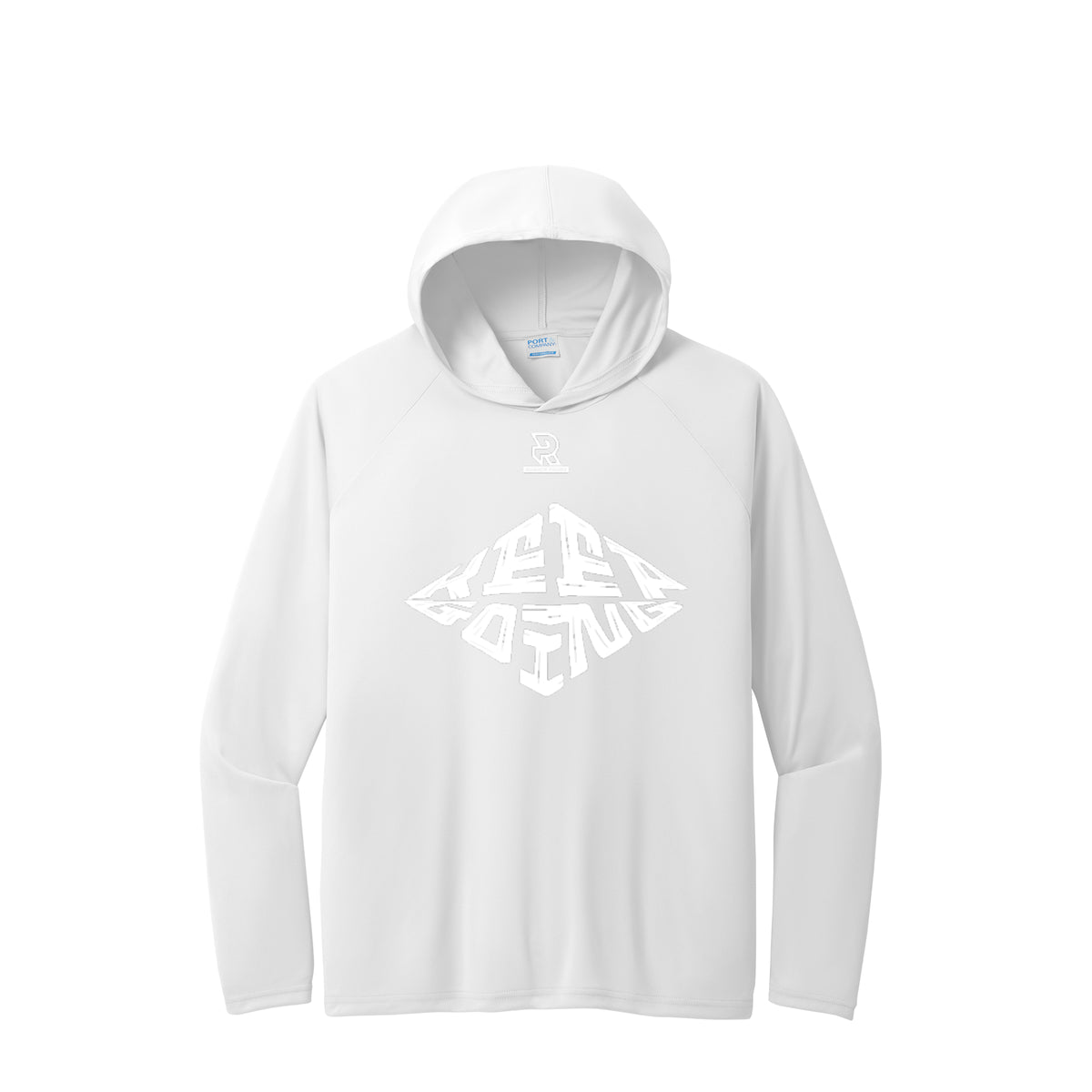 KEEP GOING (White) - Long Sleeve Hooded Performance Tee