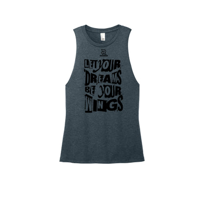 LET YOUR DREAMS BE YOUR WINGS (Black) - Womens Perfect Tri Muscle Tank