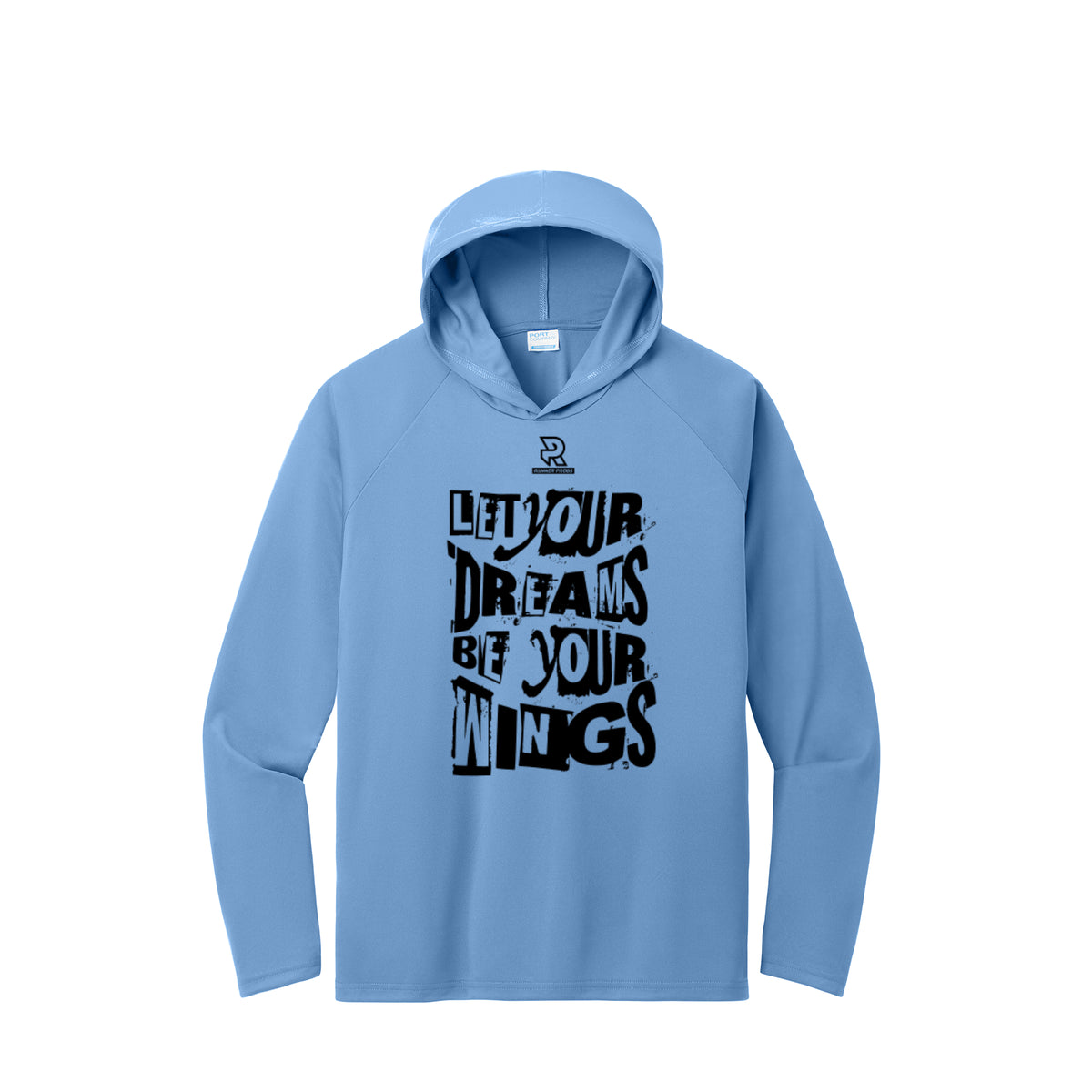 LET YOUR DREAMS BE YOUR WINGS (Black) - Long Sleeve Hooded Performance Tee