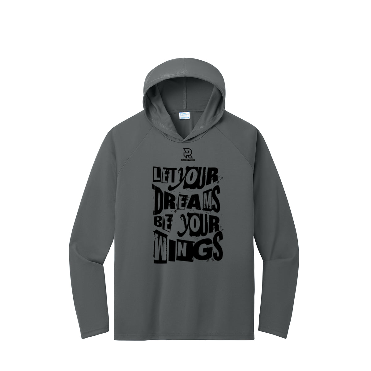 LET YOUR DREAMS BE YOUR WINGS (Black) - Long Sleeve Hooded Performance Tee