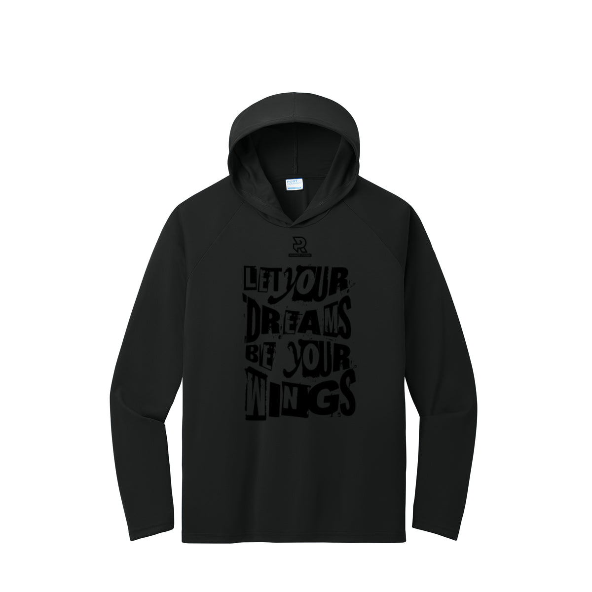 LET YOUR DREAMS BE YOUR WINGS (Black) - Long Sleeve Hooded Performance Tee