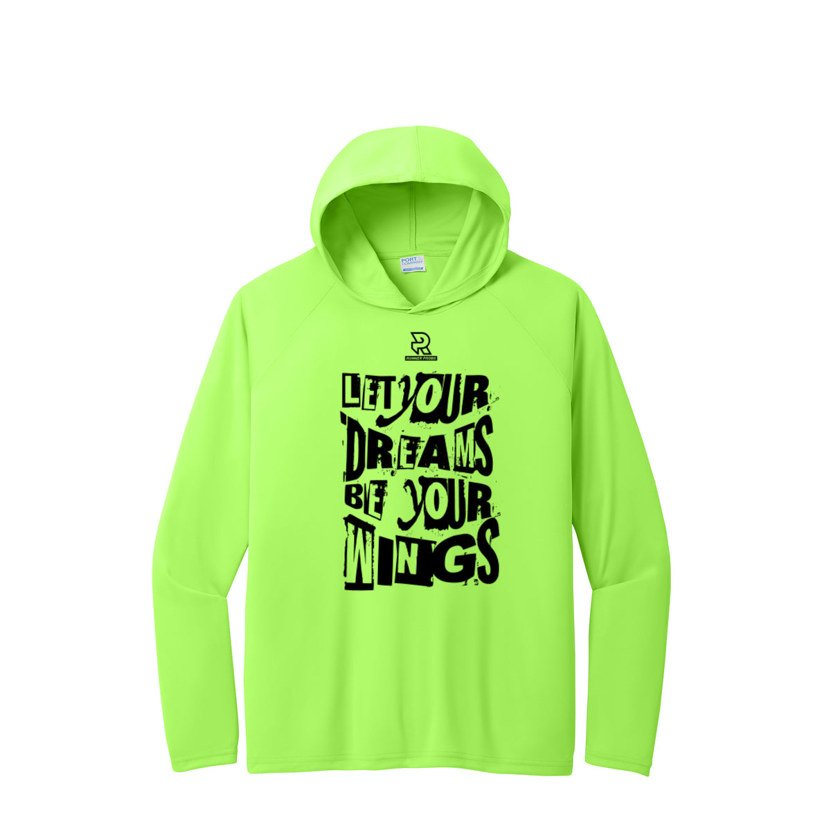 LET YOUR DREAMS BE YOUR WINGS (Black) - Long Sleeve Hooded Performance Tee