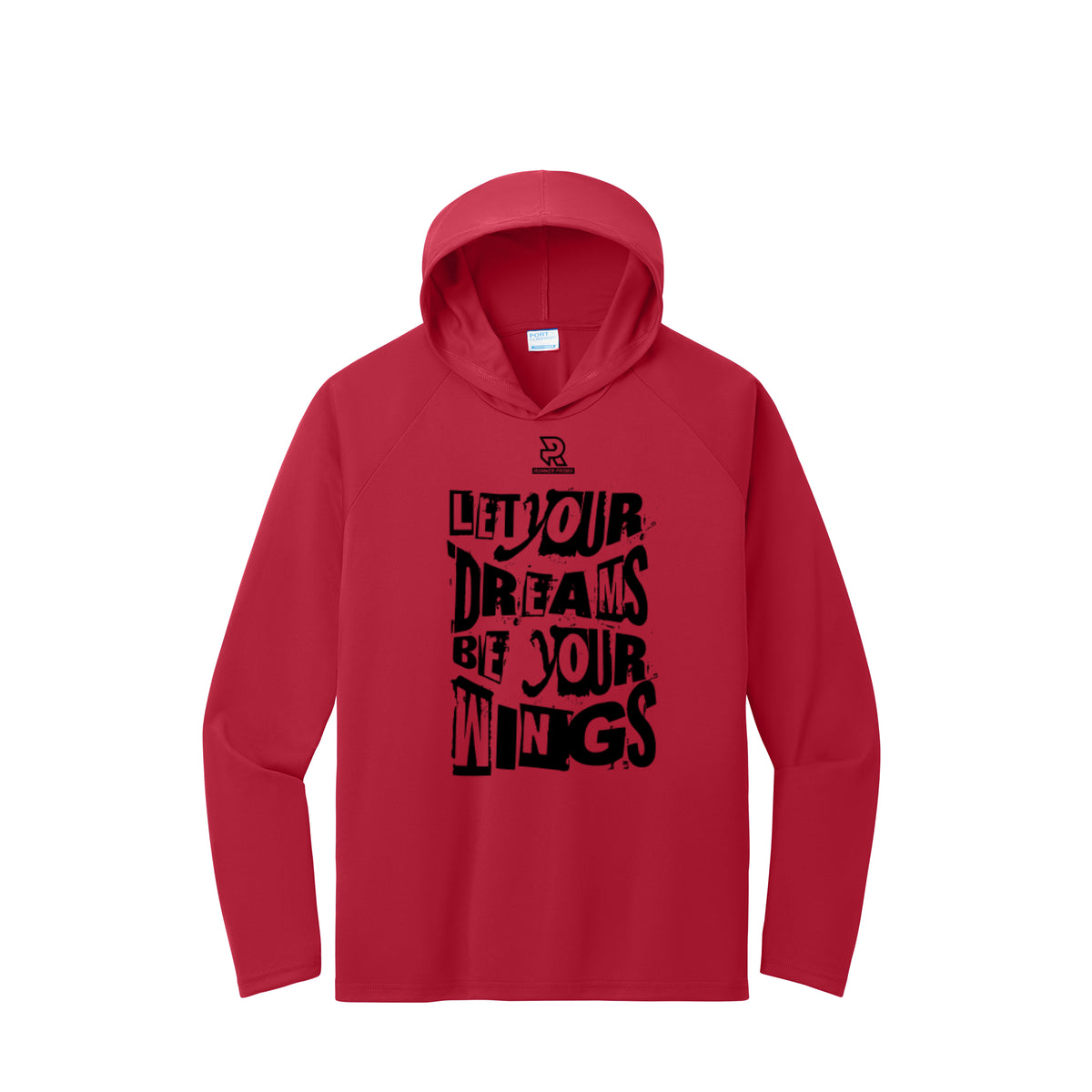 LET YOUR DREAMS BE YOUR WINGS (Black) - Long Sleeve Hooded Performance Tee