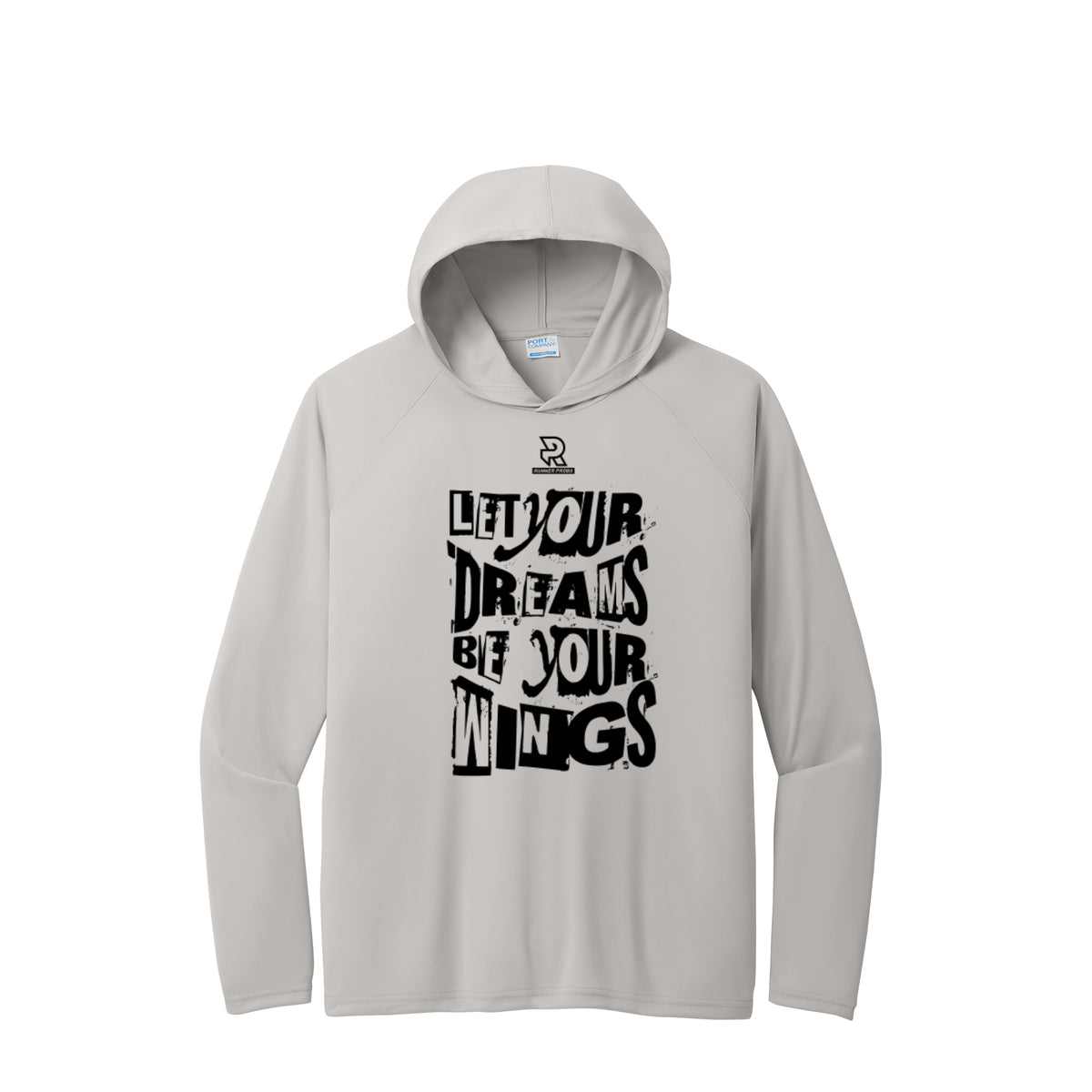 LET YOUR DREAMS BE YOUR WINGS (Black) - Long Sleeve Hooded Performance Tee