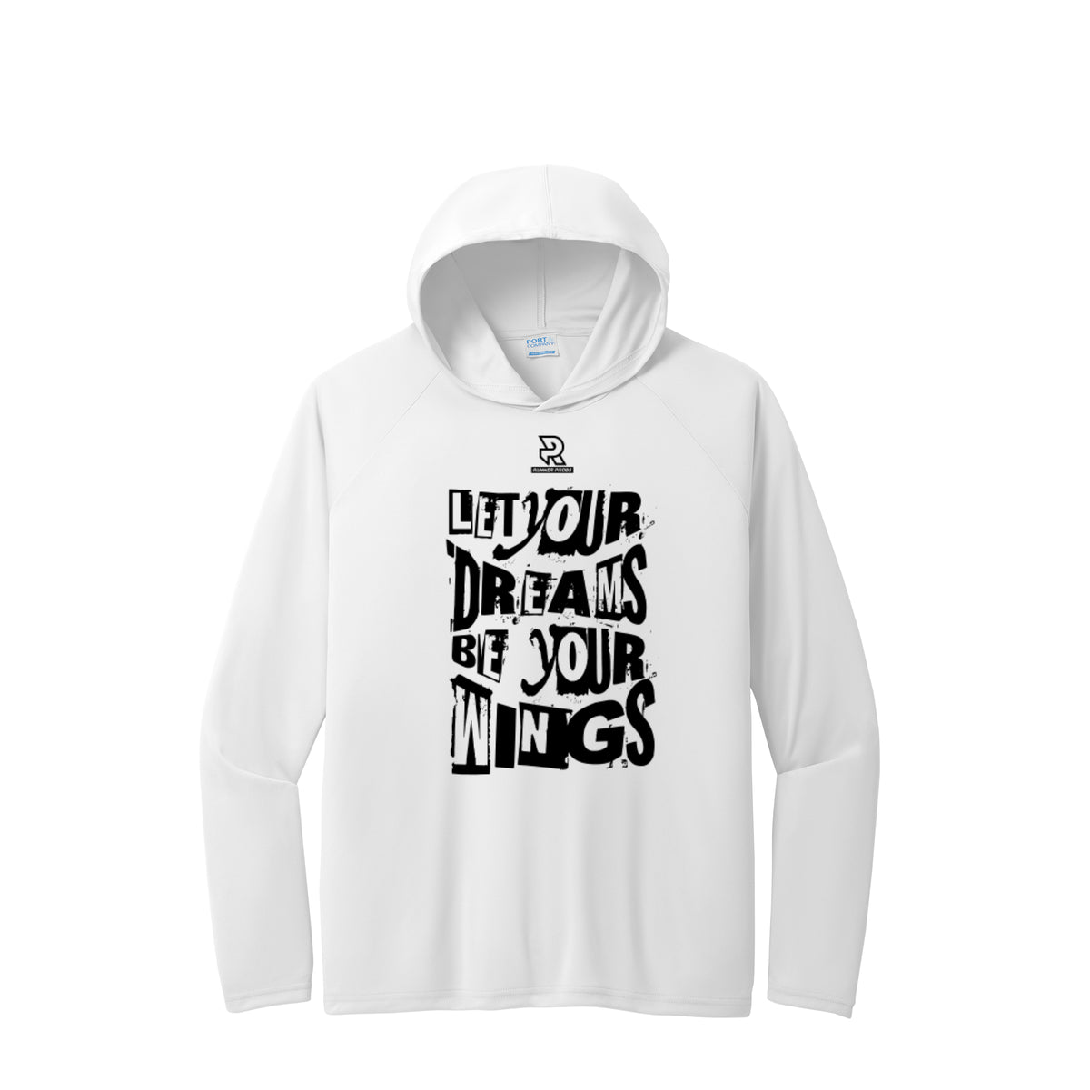 LET YOUR DREAMS BE YOUR WINGS (Black) - Long Sleeve Hooded Performance Tee