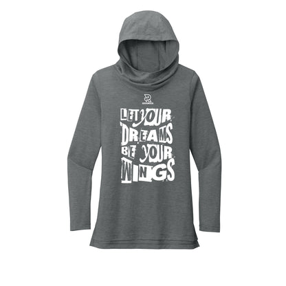 LET YOUR DREAMS BE YOUR WINGS (White) - Womens Tri-Blend Long Sleeve Hoodie