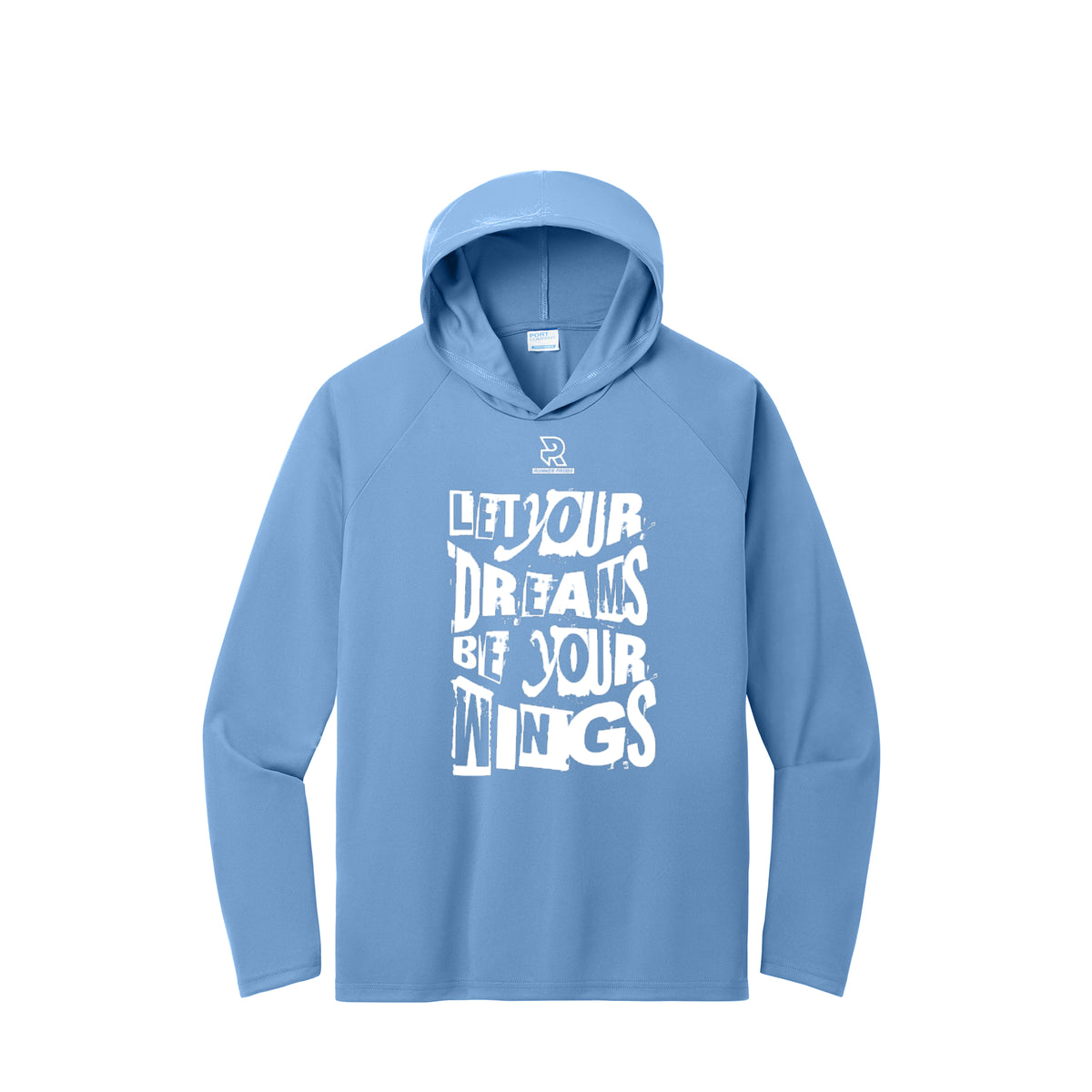 LET YOUR DREAMS BE YOUR WINGS (White) - Long Sleeve Hooded Performance Tee