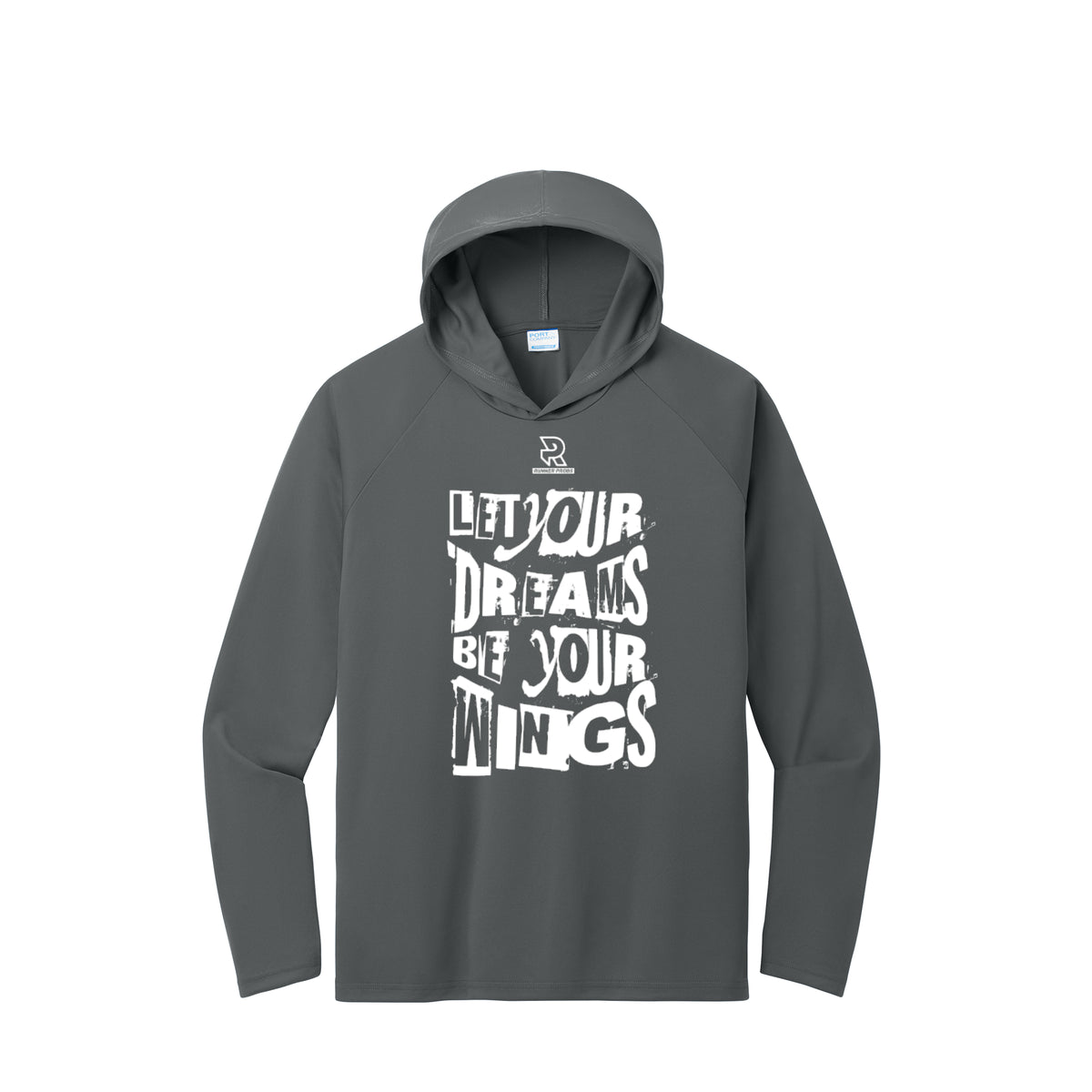 LET YOUR DREAMS BE YOUR WINGS (White) - Long Sleeve Hooded Performance Tee
