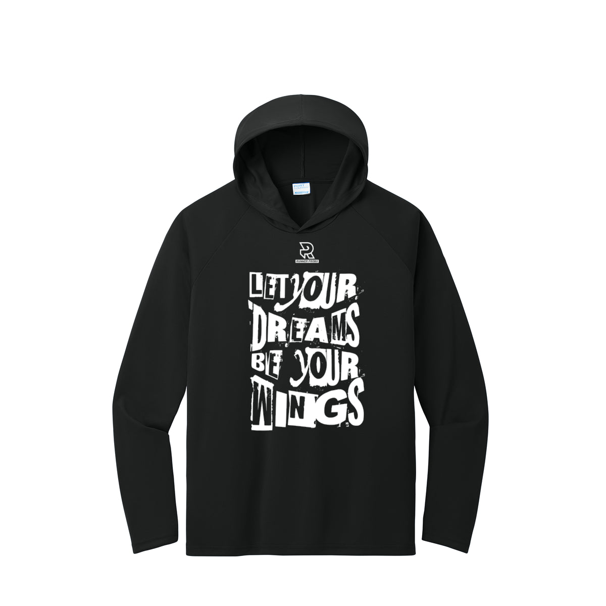 LET YOUR DREAMS BE YOUR WINGS (White) - Long Sleeve Hooded Performance Tee