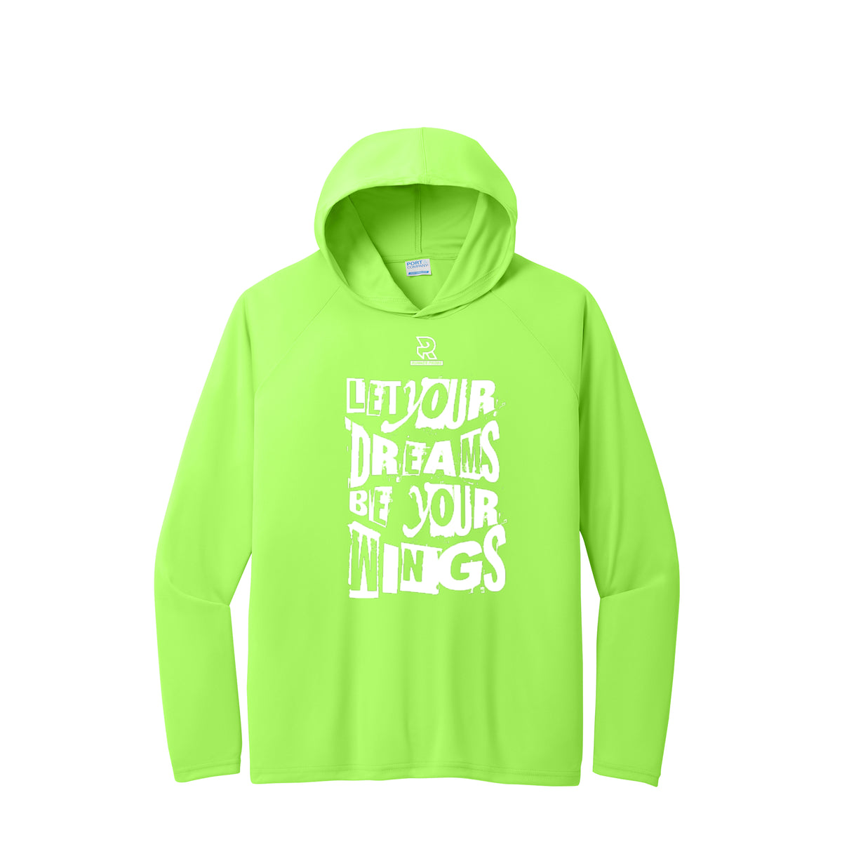 LET YOUR DREAMS BE YOUR WINGS (White) - Long Sleeve Hooded Performance Tee