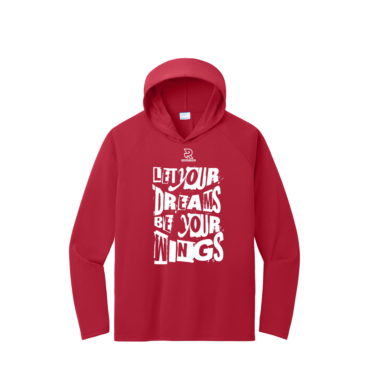LET YOUR DREAMS BE YOUR WINGS (White) - Long Sleeve Hooded Performance Tee