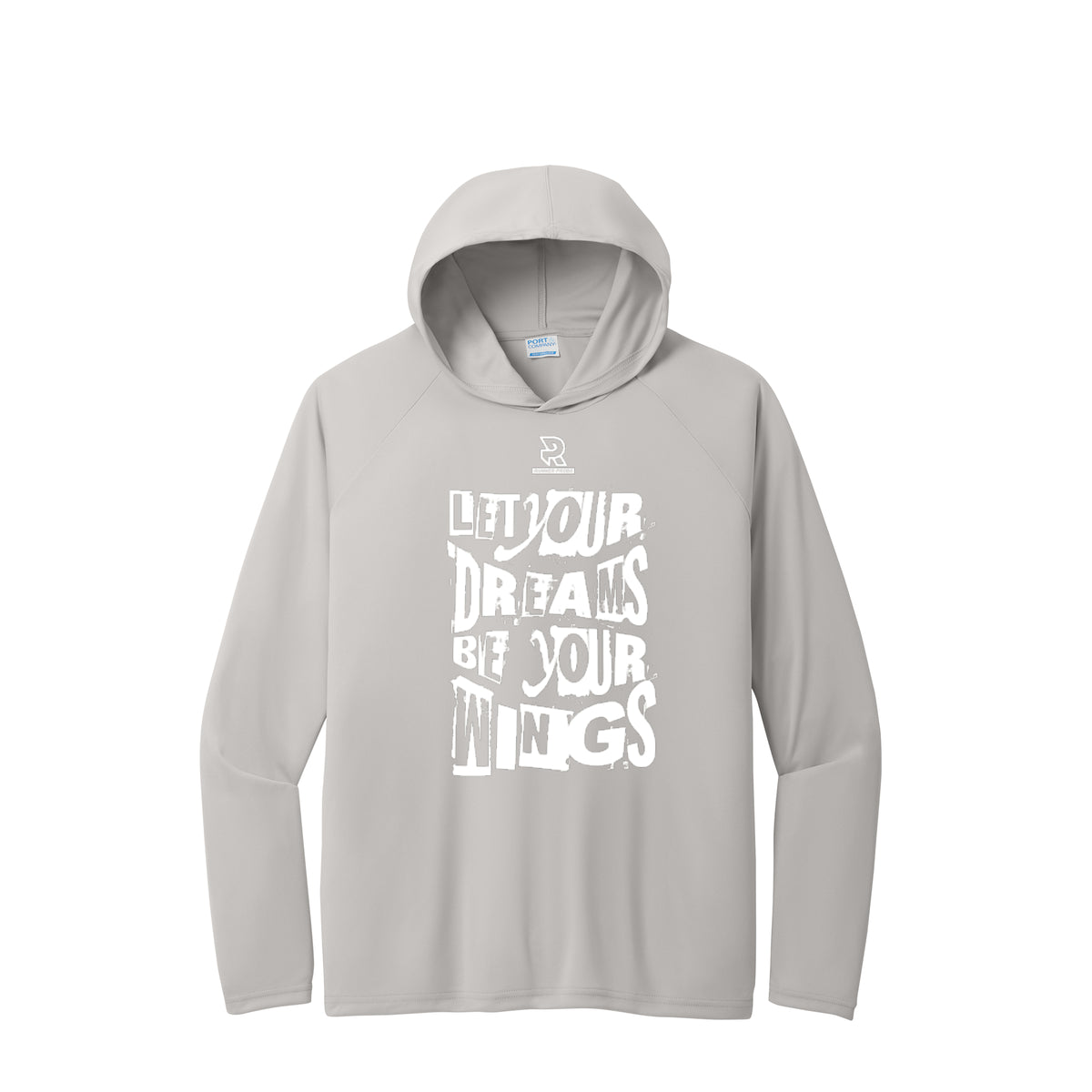 LET YOUR DREAMS BE YOUR WINGS (White) - Long Sleeve Hooded Performance Tee