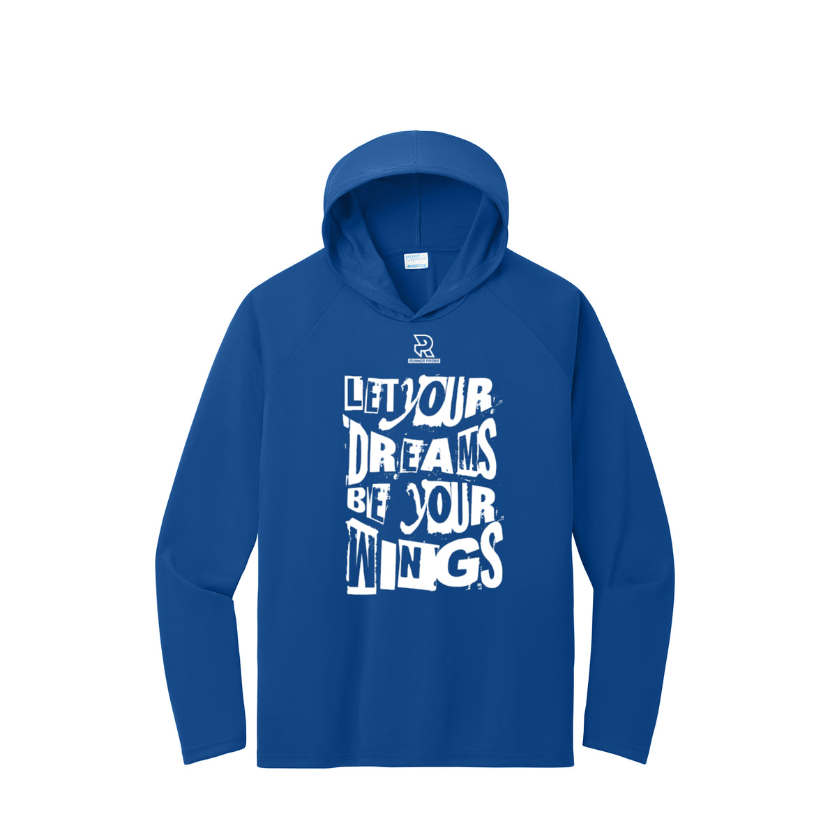 LET YOUR DREAMS BE YOUR WINGS (White) - Long Sleeve Hooded Performance Tee