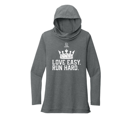 LOVE EASY RUN HARD (White) - Womens Tri-Blend Long Sleeve Hoodie