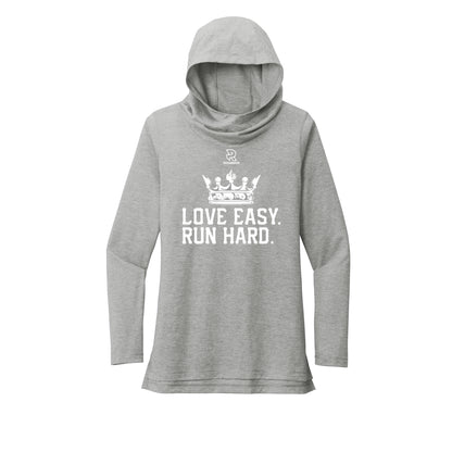 LOVE EASY RUN HARD (White) - Womens Tri-Blend Long Sleeve Hoodie