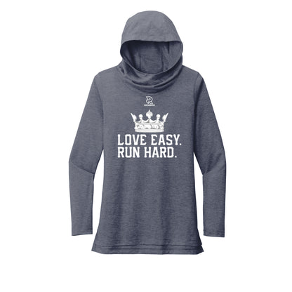 LOVE EASY RUN HARD (White) - Womens Tri-Blend Long Sleeve Hoodie