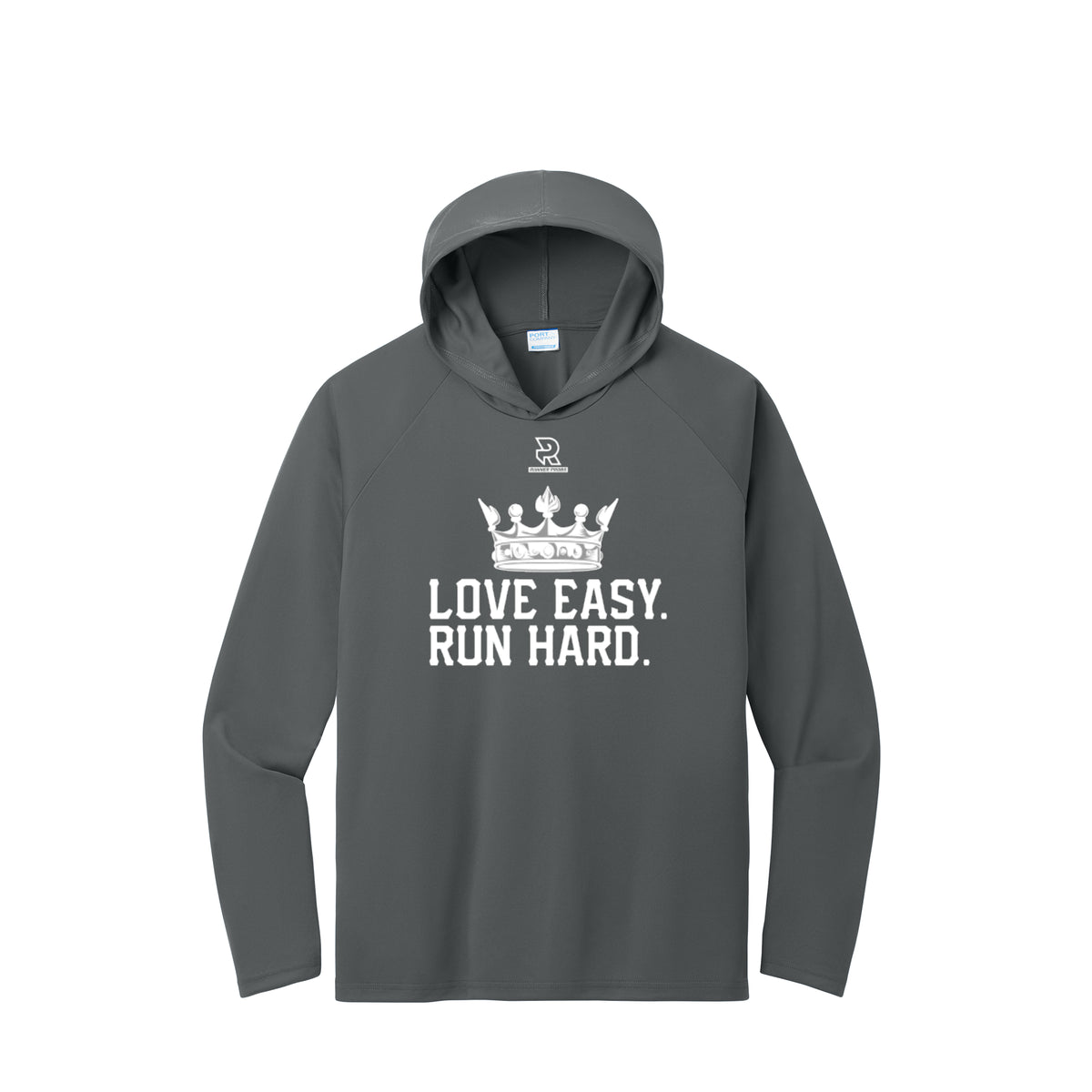 LOVE EASY RUN HARD (White) - Long Sleeve Hooded Performance Tee
