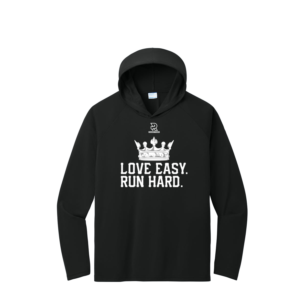 LOVE EASY RUN HARD (White) - Long Sleeve Hooded Performance Tee