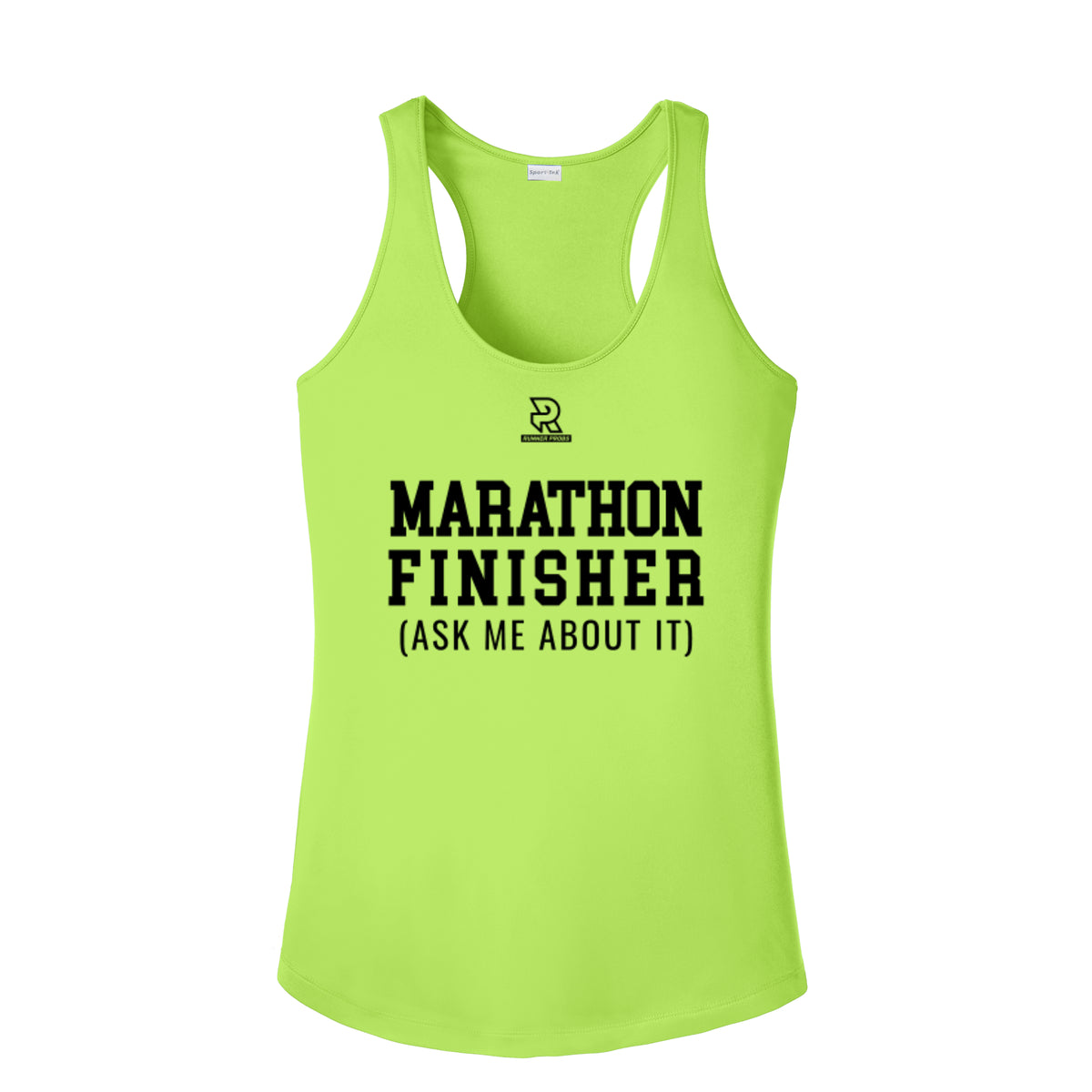 MARATHON FINISHER (Black) - Womens Competitor Racerback Tank