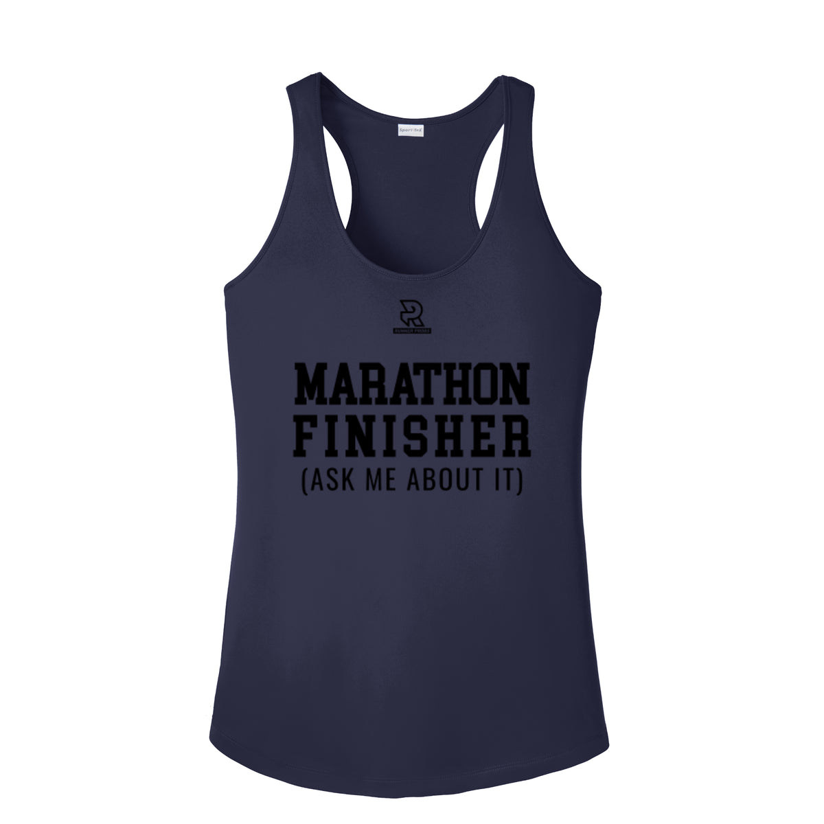MARATHON FINISHER (Black) - Womens Competitor Racerback Tank