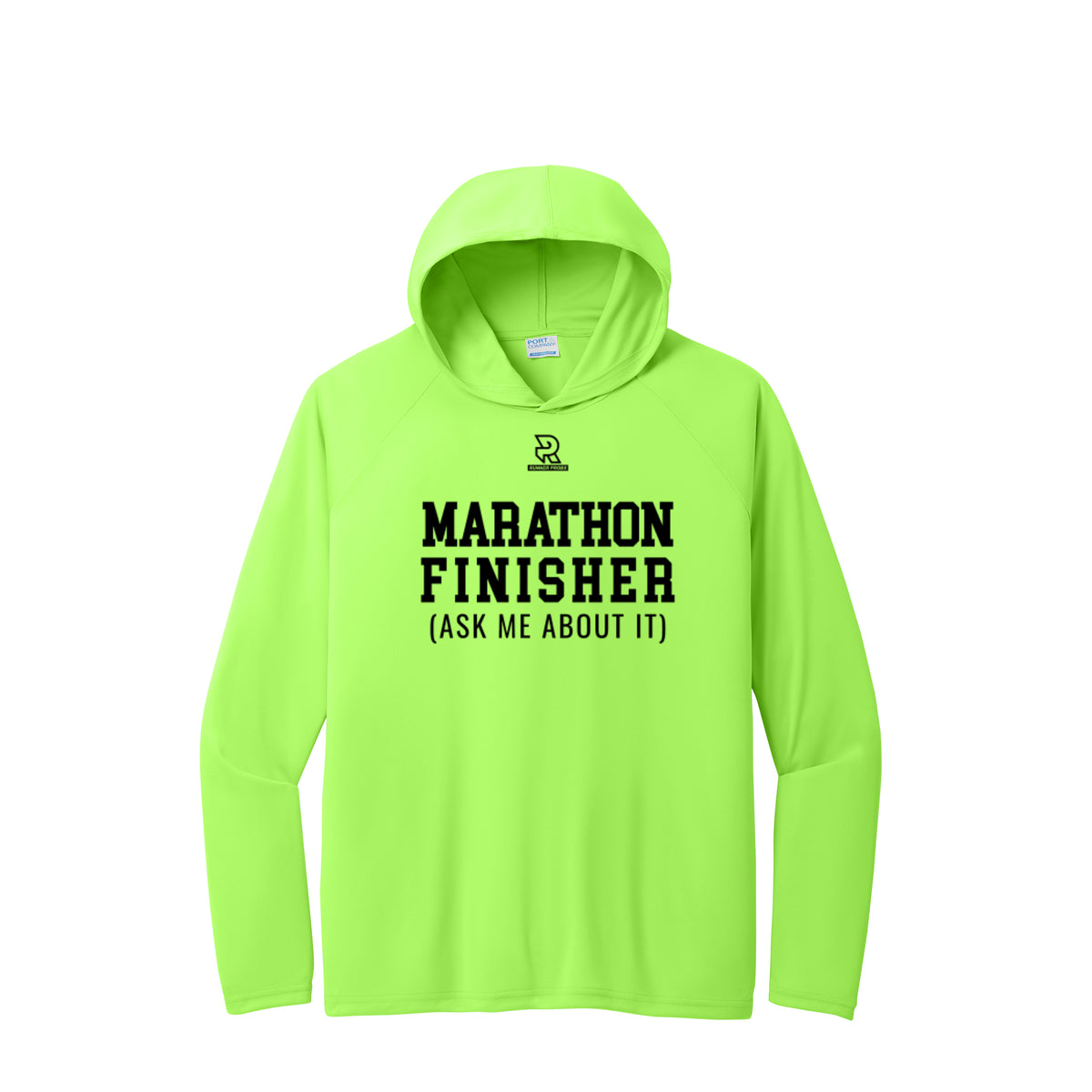 MARATHON FINISHER (Black) - Long Sleeve Hooded Performance Tee