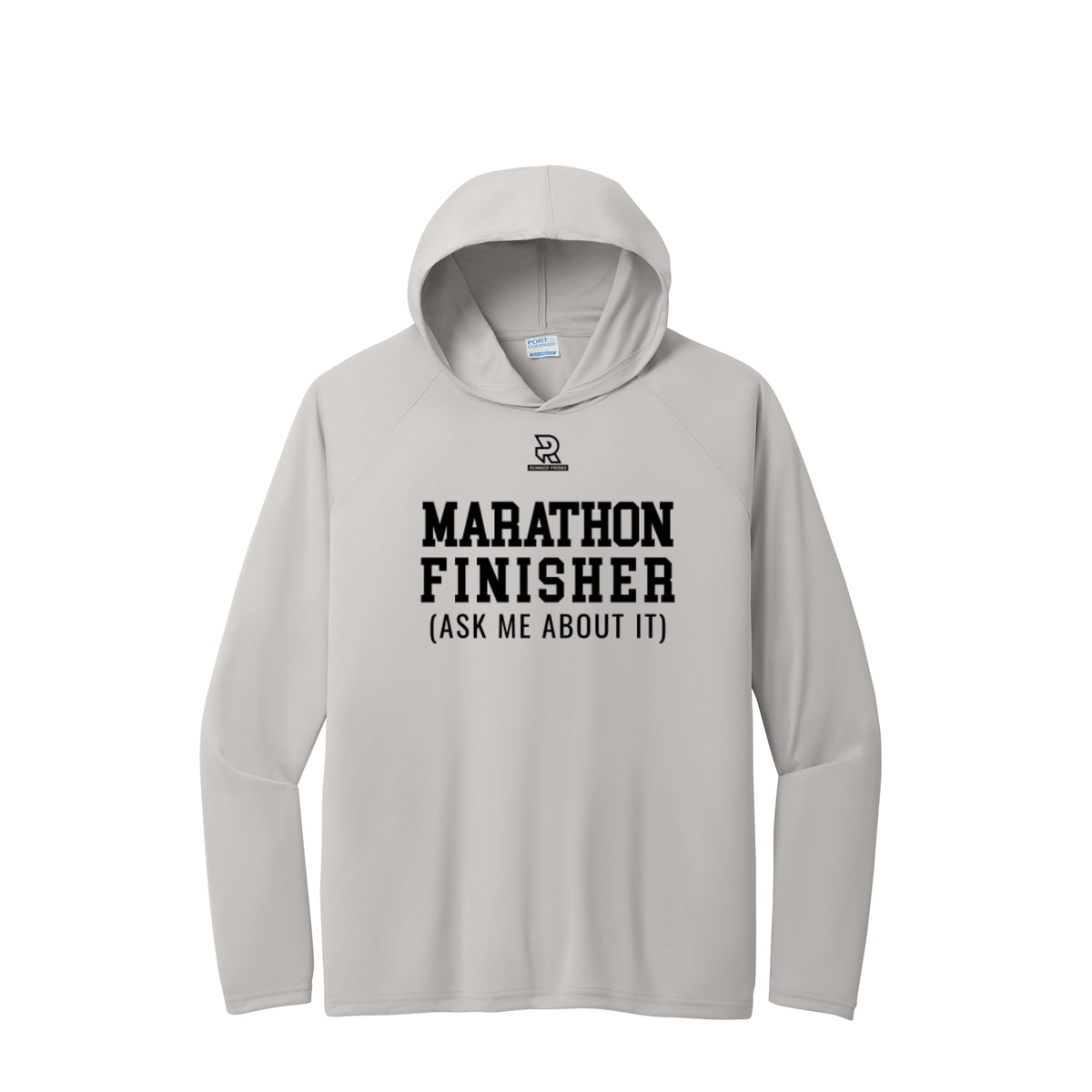 MARATHON FINISHER (Black) - Long Sleeve Hooded Performance Tee